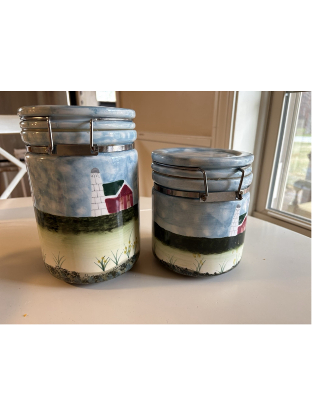 Vintage Rooster Canister Set Farmhouse Kitchen Ceramic Clamp Lid Country Decor - Picture 4 of 9